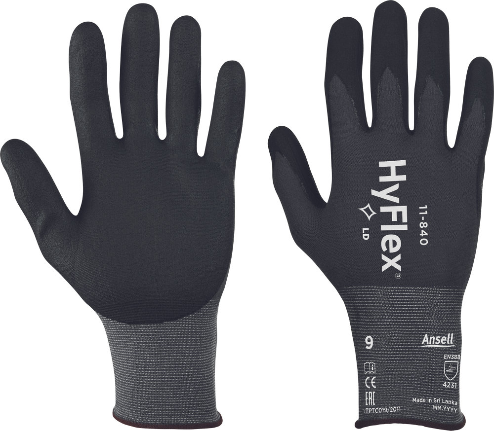Бесшовные перчатки Ansell 11-840 HyFlex покрытые нитрилом