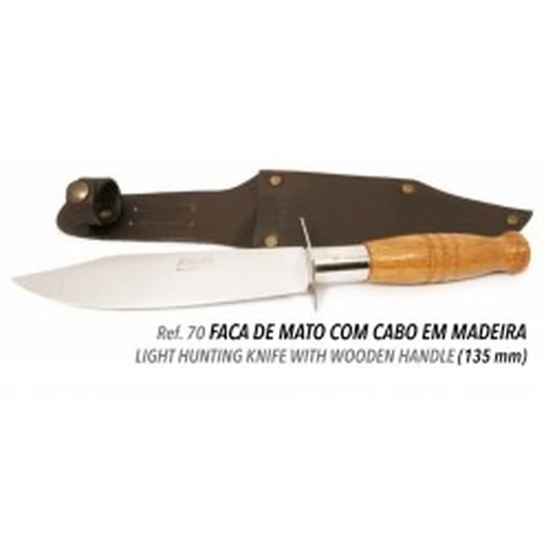 70 MAM LIGHT HUNTING KNIFE WITH WOOD HANDLE AND LEATHER CASE