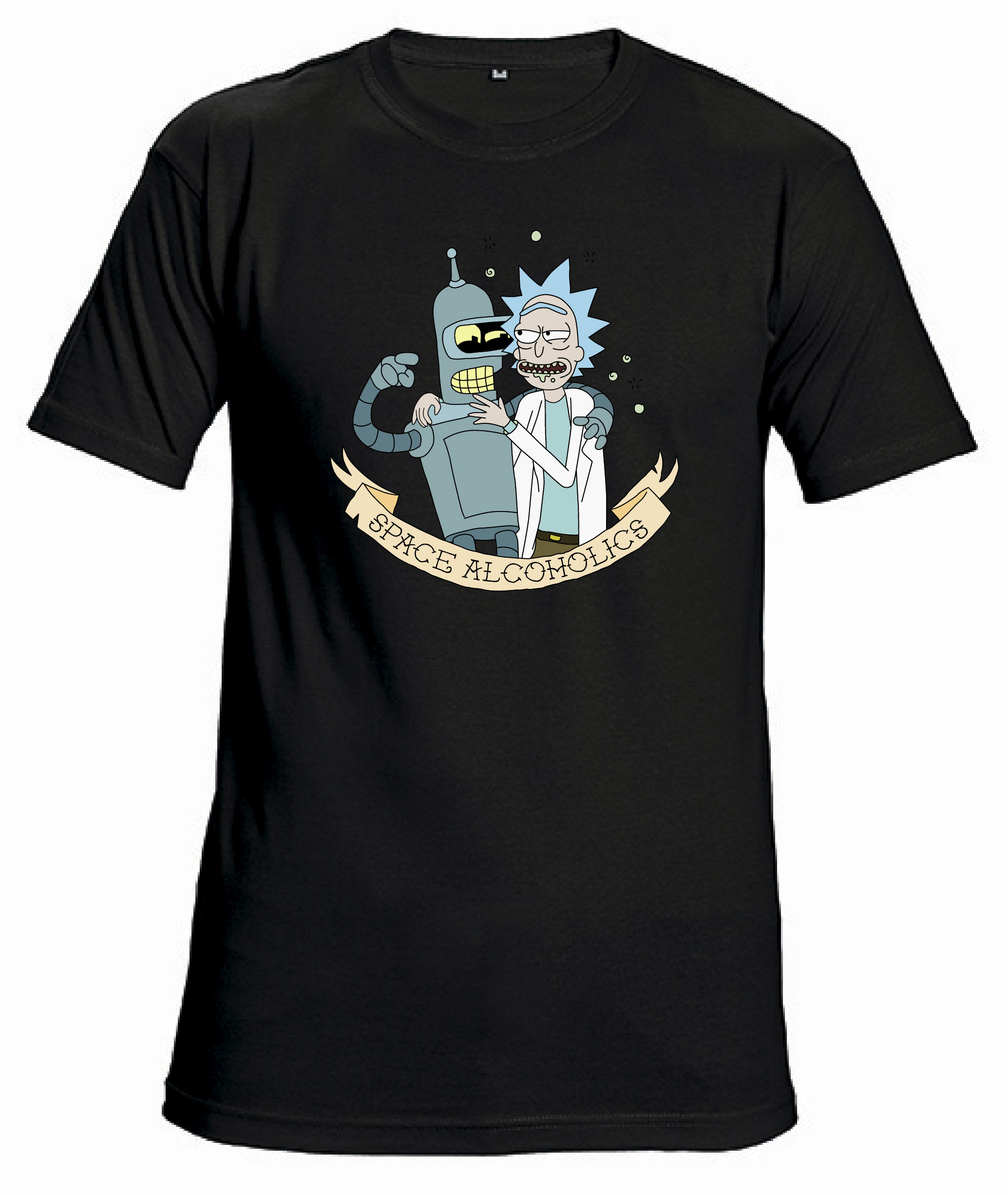 Футболка с принтом "Rick&Bender Space Alcoholics II" - Черная (Black)