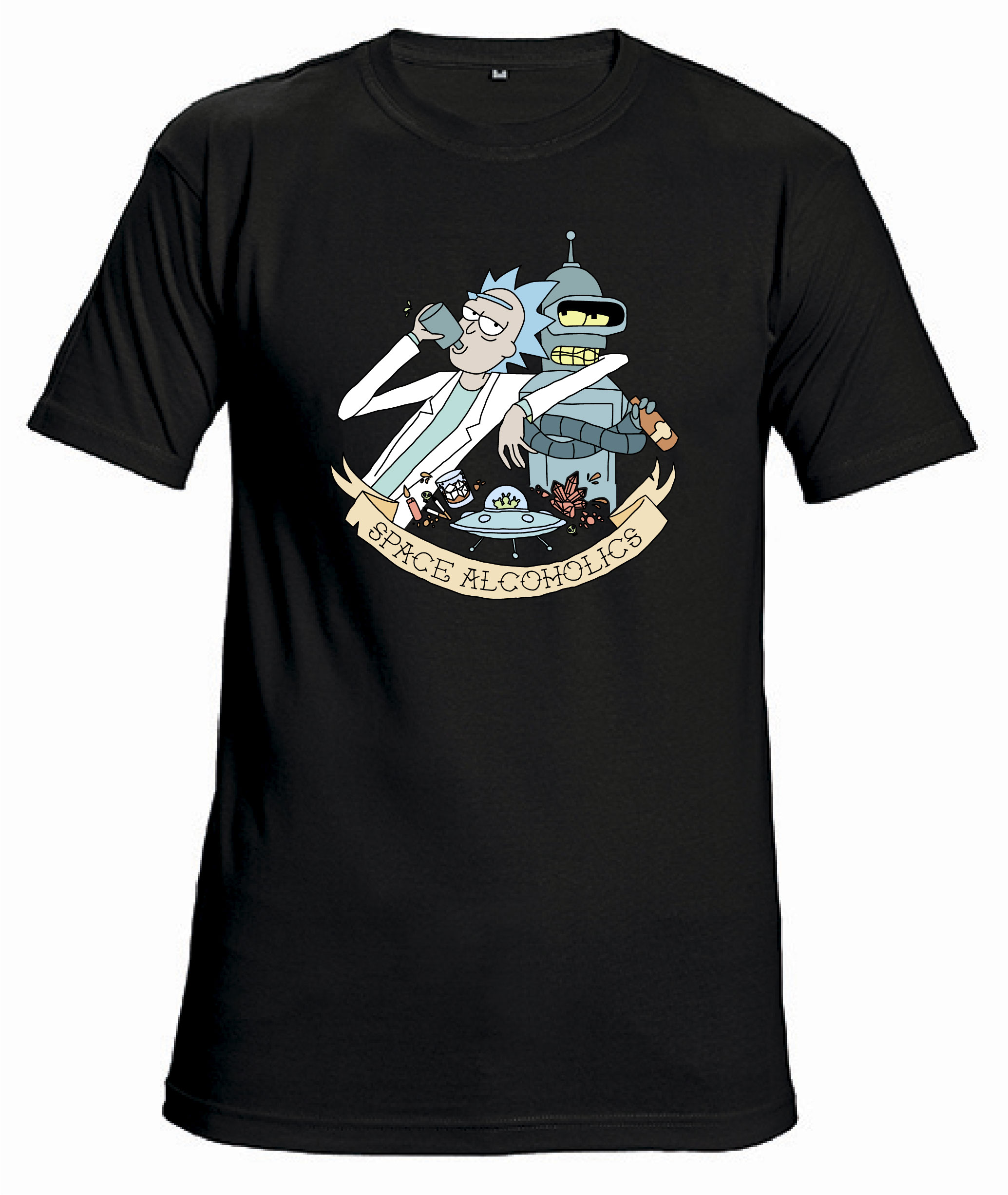 Футболка с принтом "Rick&Bender Space Alcoholics I" - Черная (Black)