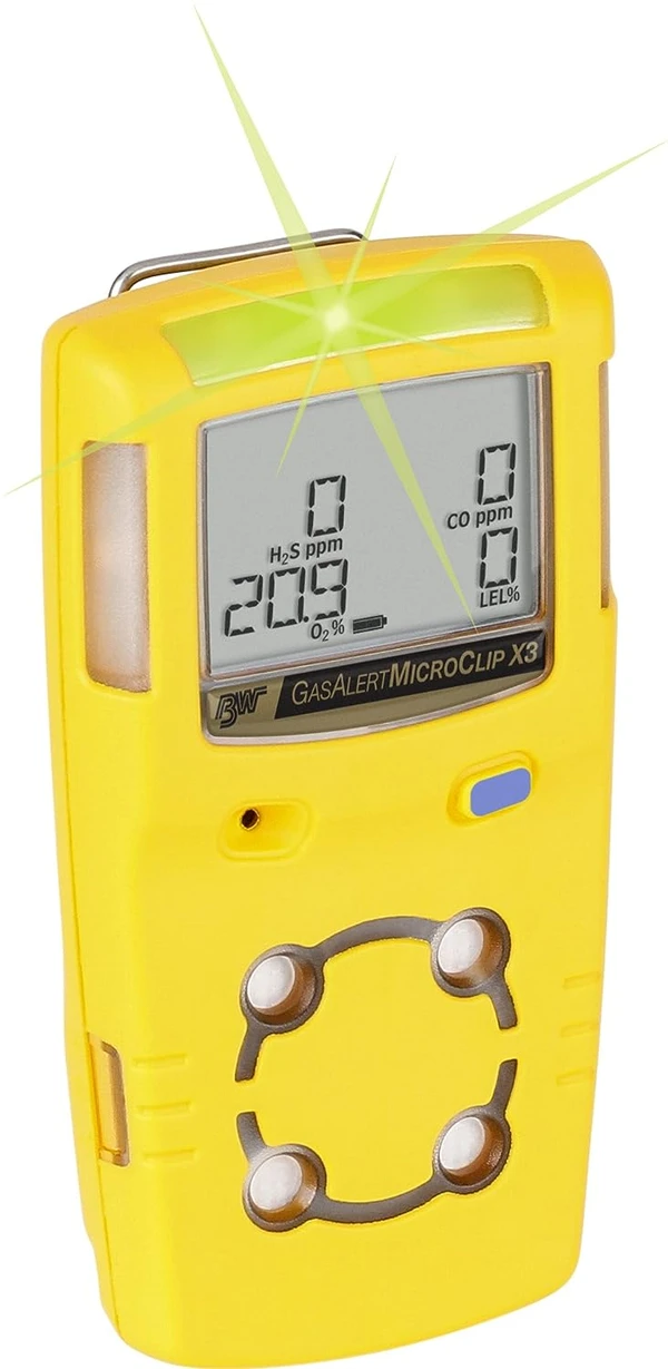 BW Technologies MCXL-XWHM-Y-NA GasAlertMicroClip XL 4 Gas Detector, CO, H2S, LEL and O2, Yellow
