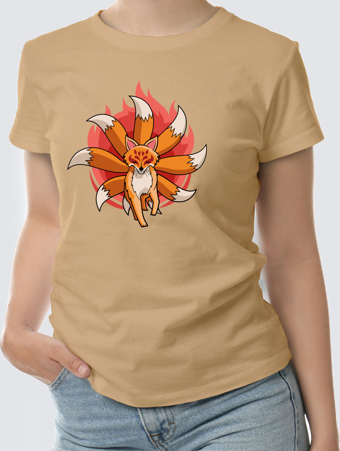 Футболка с Принтом "NARUTO FOX" (Beige)