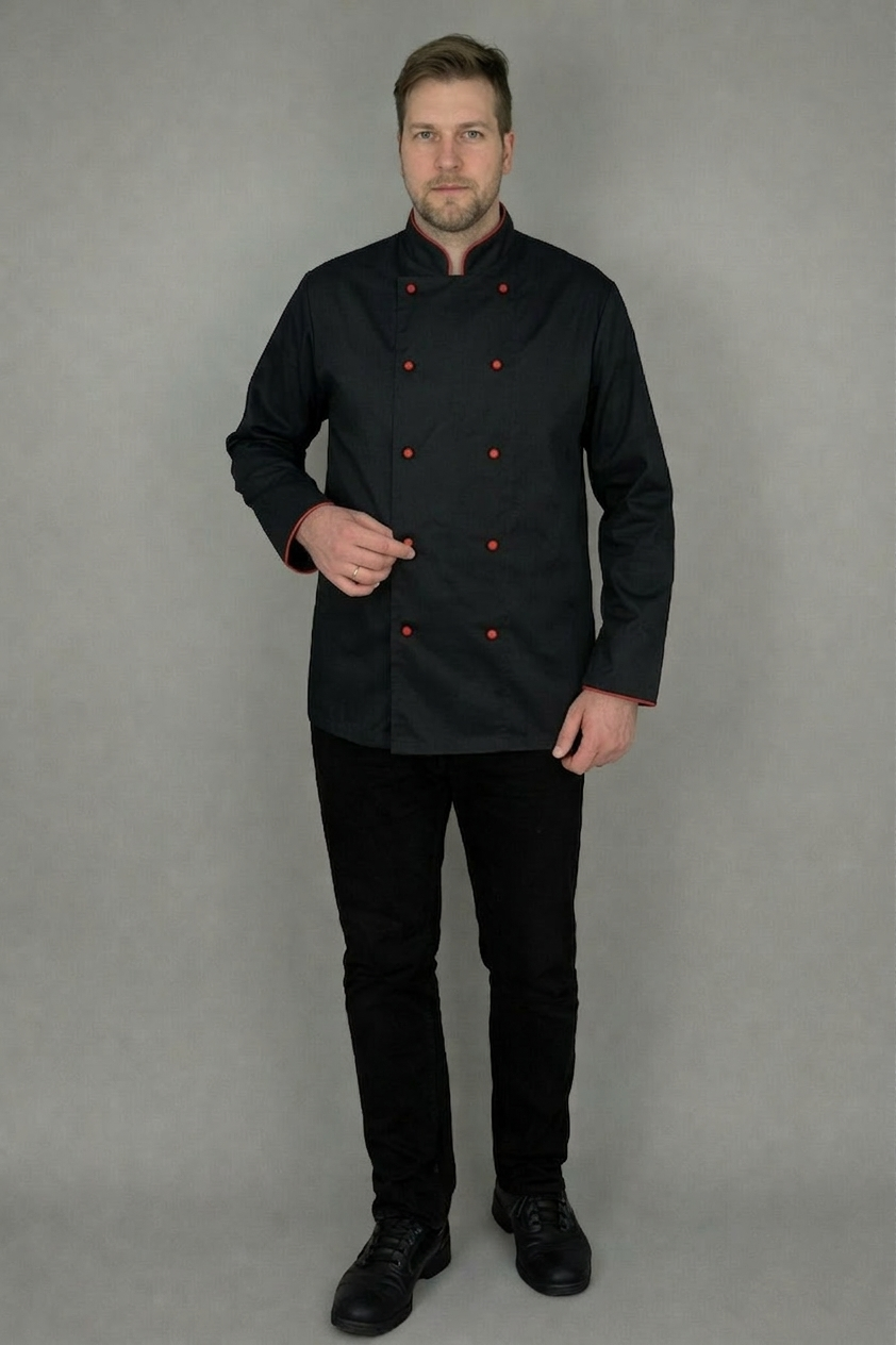 Китель поварской Forma - черный с красным