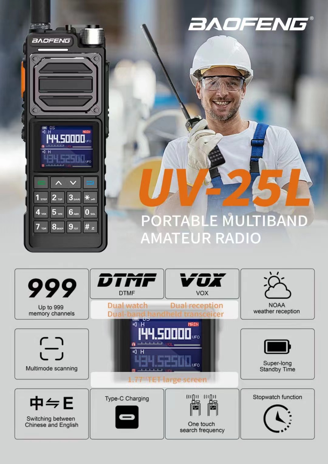 Трёхдиапазонная двухсторонняя рация Baofeng UV-25