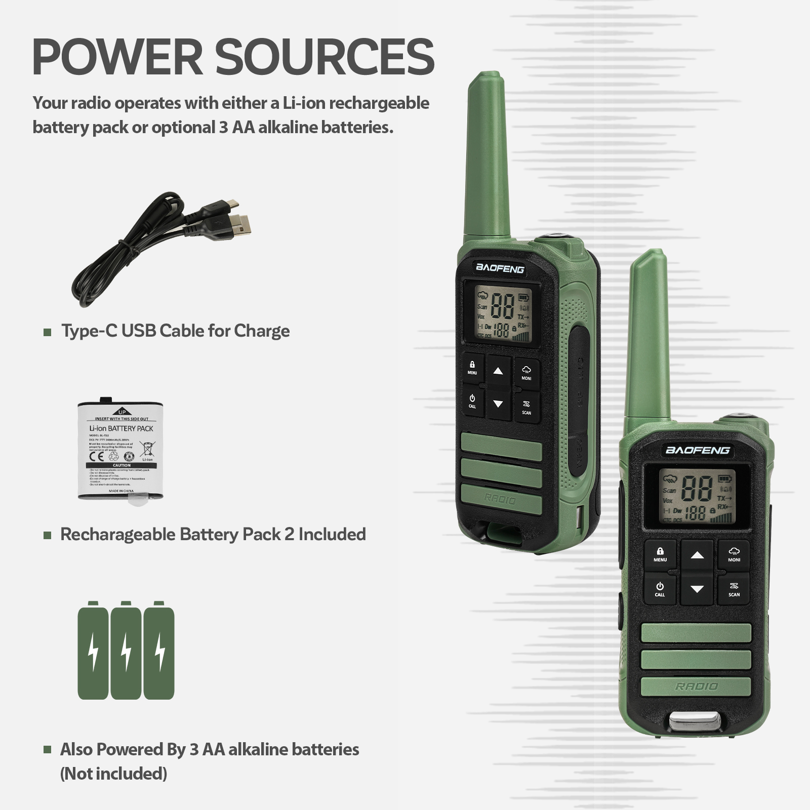 Рация Baofeng FR-22A - Зеленая (комплект 2 шт.)