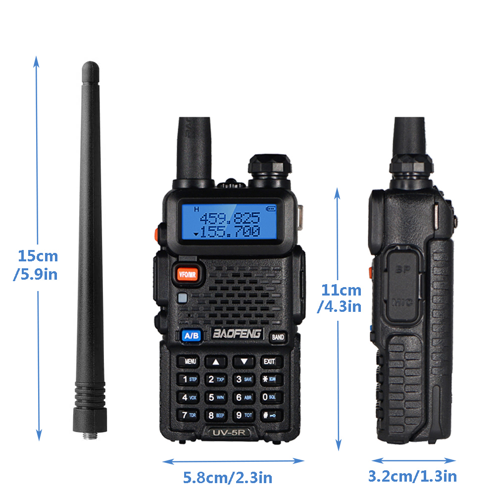 Двухдиапазонная портативная рация Baofeng UV-5R, 1800 мАч (Черная)