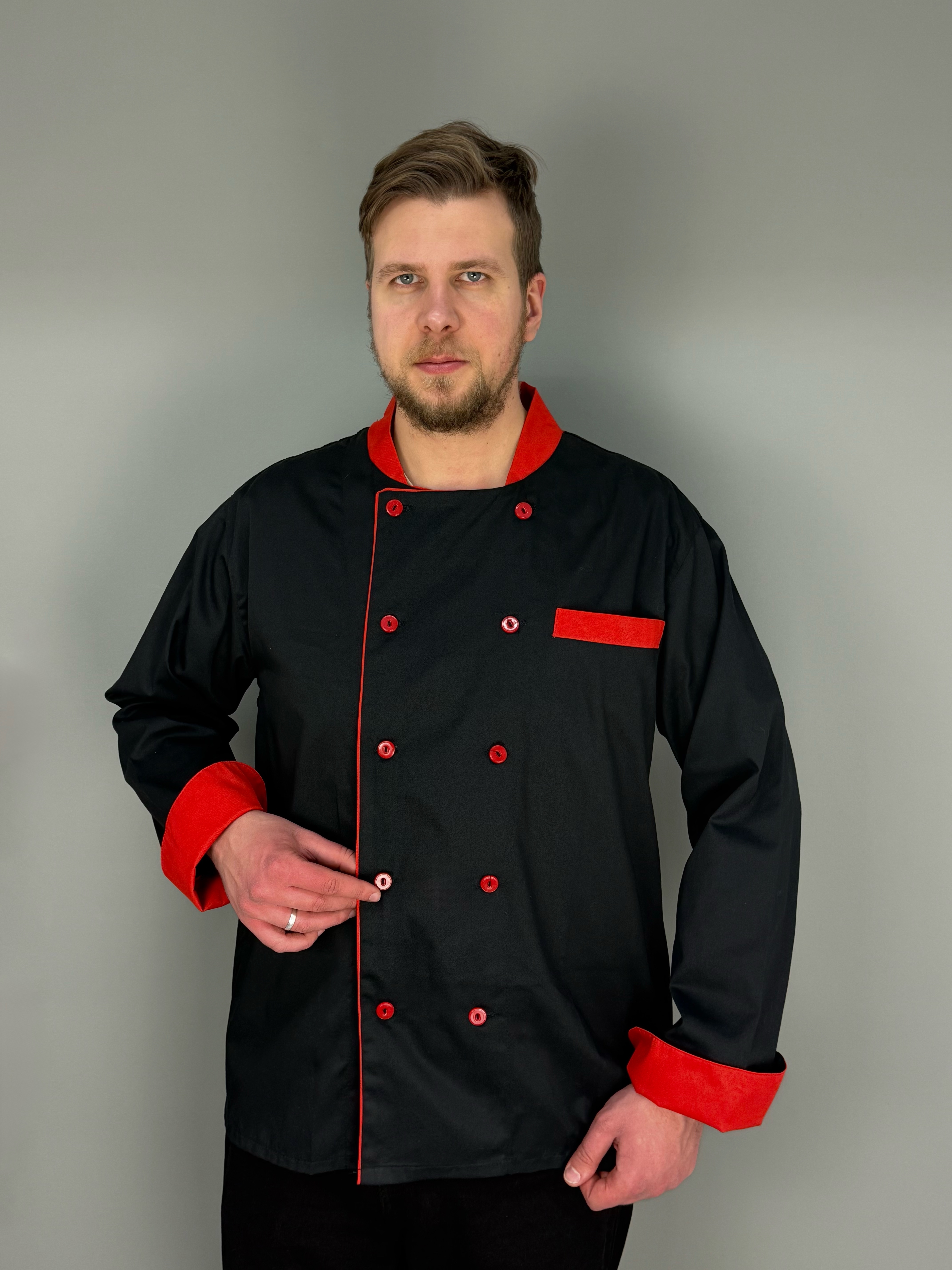Китель поварской Forma - черный с красным
