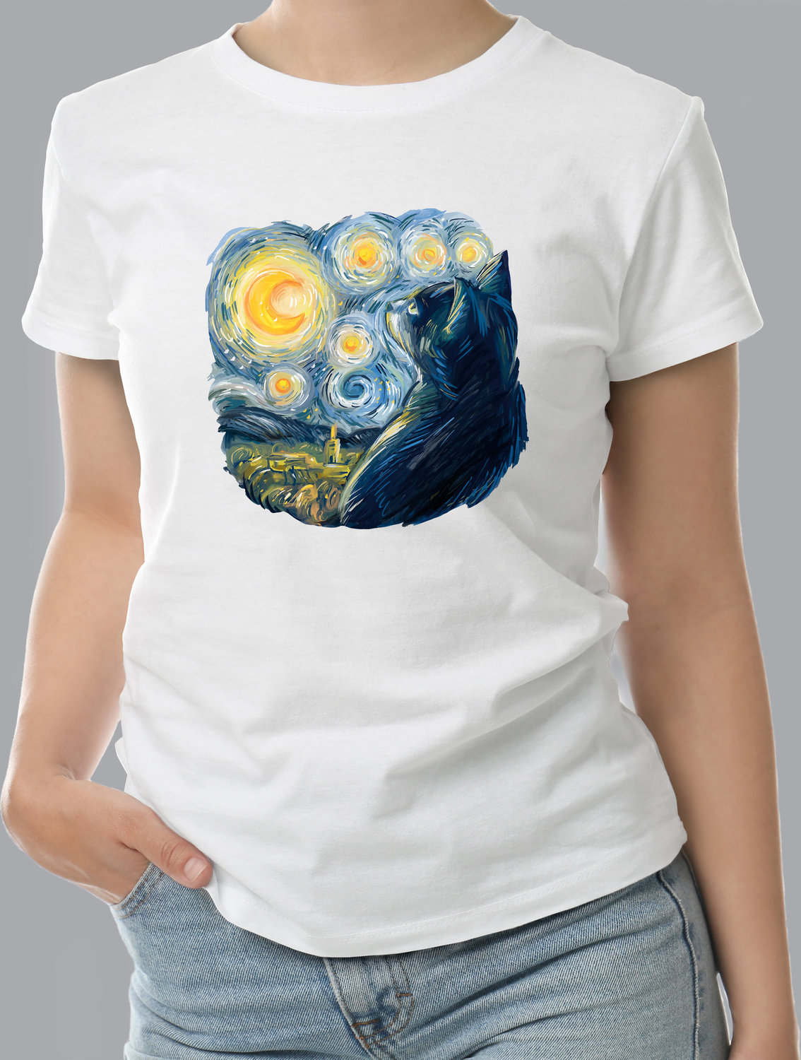Футболка с принтом Van gogh cat